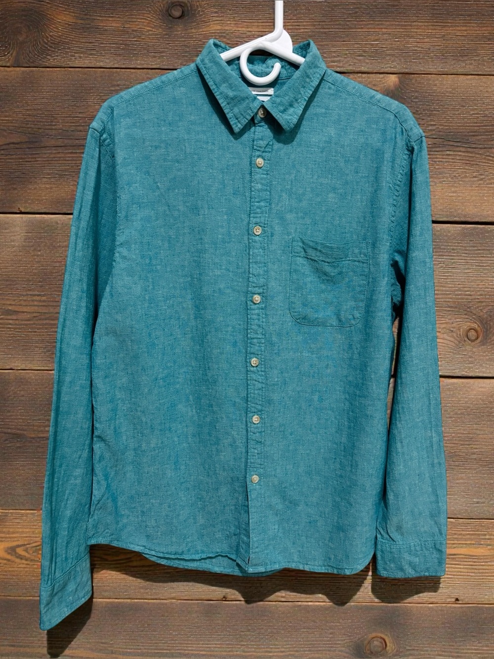 Old Navy Linen Blend Men's Long-Sleeve Teal Button-Up Shirt Size Medium